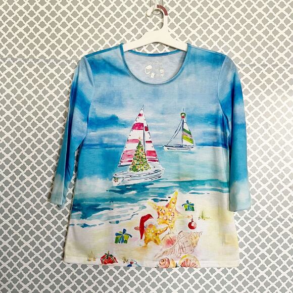 CORAL BAY Christmas At The Shore Tunic Top, M, NWOT! - Picture 3 of 9